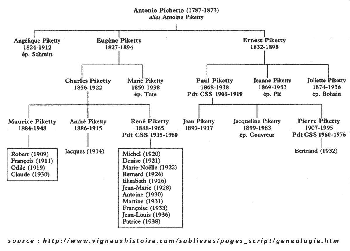 Tableau généalogique simplifié de la famille Piketty